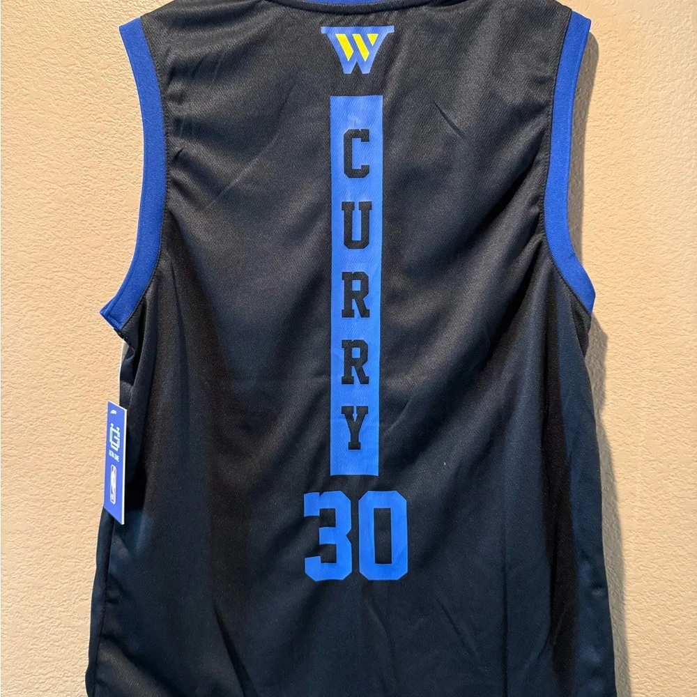 NBA Golden State Warriors Black Blue Sleeveless Jersey with Yellow Logo - Picture 2 of 5